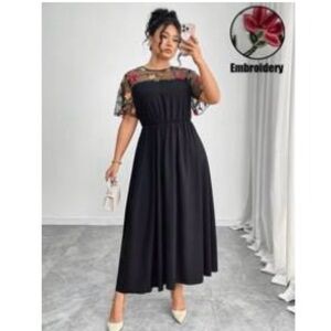 Shein Elenzga Plus Floral Embroidery Black Dress Garment